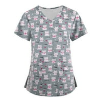 HHei_K Ženska moda radna odjeća s V-izrez i kratkih rukava s džepovima, majice s po cijeloj površini, ljetne majice za žene