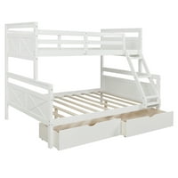 Twin preko punog kreveta s dvije ladice za skladištenje, bijeli krevet koji štedi prostor za djecu, spavaća soba kabriolet donje