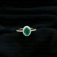 Klasični laboratorijski proizvedeni smaragdni prsten s Moissanite Halo-kvaliteta u 14k, 13,00 USD